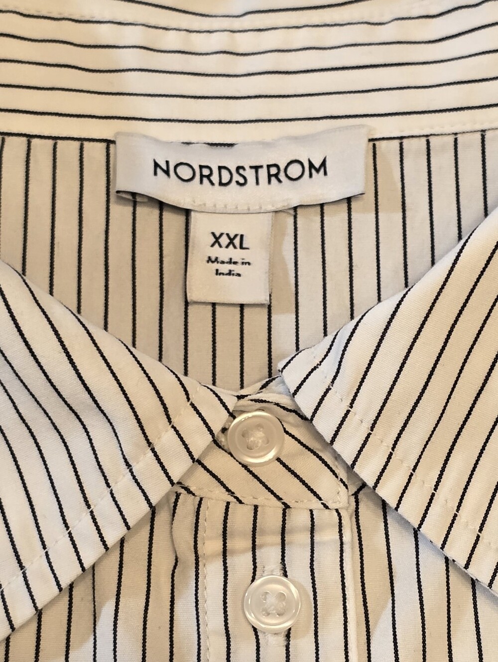 Nordstrom Striped Button Up Shirt XXL White Black 100% Cotton Long Sleeve - Picture 2 of 8